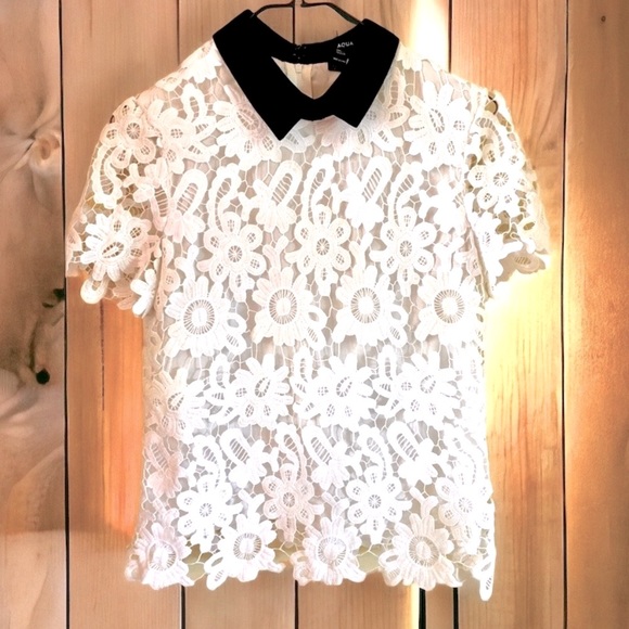 Aqua Short Sleeve Lace Top - Picture 2 of 7